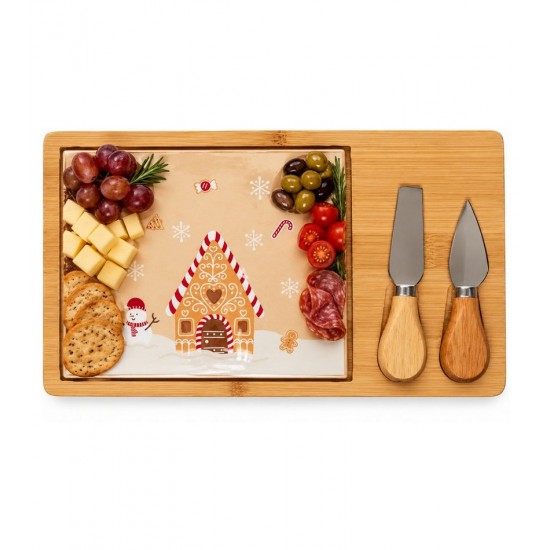 Jogo 4 Peças Para Queijo Bandeja de Bambu e Tábua Encanto de Natal - Lyor